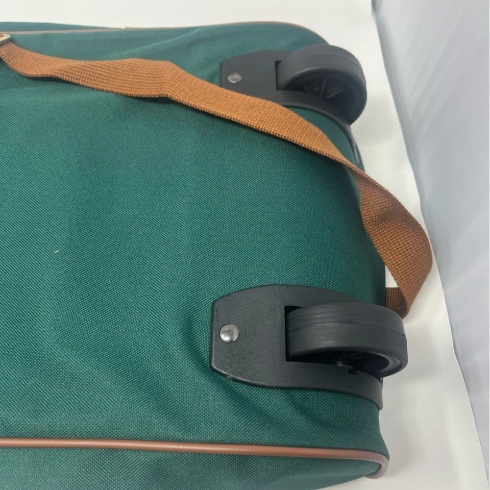 Set-POLO RALPH LAUREN Rolling Duffel/Toiletry Bags Carry On Green Canvas VTG NEW